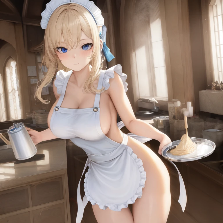 [Holara] 미디엄 헤어 구불 거리는 머리카락 실내 젖꼭지 R18 옆가슴 명작 젖꼭지가 보인다 알몸 앞치마 [일러스트레이션]